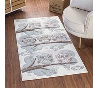 Livabliss Alfombra Infantil habitacion Búhos - Alfombra Bebe para Dormitorio, Habitacion de Niños, Guardería o Sala de Juegos - Alfombras Niños Niñas, Color Beige, Azul y Marrón, 160x220cm