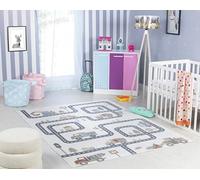 Livabliss Alfombra Infantil habitacion Camino de Tráfico - Alfombra Bebe para Dormitorio, Habitacion de Niños, Guardería o Sala de Juegos - Alfombras Niños Niñas, Color Crema, 80x150cm