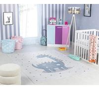 Livabliss Alfombra Infantil habitacion Dinosaurio - Alfombra Bebe para Dormitorio, Habitacion de Niños, Guardería o Sala de Juegos - Alfombras Niños Niñas, Color Crema y Gris, 160x213cm