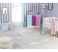 Livabliss Alfombra Infantil habitacion Globo Aerostático - Alfombra Bebe para Dormitorio, Habitacion de Niños, Guardería o Sala de Juegos - Alfombras Niños Niñas, Color Gris, 160x213cm