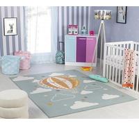 Livabliss Alfombra Infantil habitacion Globo Aerostático - Alfombra Bebe para Dormitorio, Habitacion de Niños, Guardería o Sala de Juegos - Alfombras Niños Niñas, Color Verde Azulado, 120x170cm
