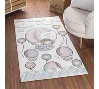 Livabliss Alfombra Infantil habitacion Globo Aerostático - Alfombra Bebe para Dormitorio, Habitacion de Niños, Guardería o Sala de Juegos - Alfombras Niños Niñas, Color Beige, Rosa y Gris, 160x213cm