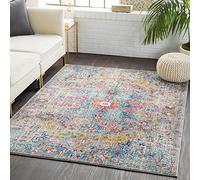 Livabliss Asmara - Alfombra Redonda Vintage para Sala de Estar, Pasillo, Dormitorio, Elegante y Neutral, Estilo Bohemio, fácil de cuidar, Color Gris y Naranja