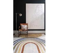 Livabliss Asuncion Alfombra Salon Grande Estilo Moderno Habitacion Cocina - Alfombra Lavable Lavadora de Tejido Plano Grande, 160x213cm, Color Marfil, Gris, Amarillo y Azul
