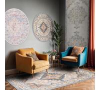 Livabliss Casablanca Alfombra Vintage - Alfombra Salon Grande, Habitacion, Cocina - Alfombras 80x220cm, Estilo Boho y Oriental Multicolor Taupé, Azul y Gris