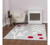 Livabliss Dijon Alfombra Abstracta - Alfombra de Pasillo para Cocina, Entrada - Alfombras Salon Pelo Corto, Suave y Lujosa Facil de Cuidar - Alfombras Pasillo Larga de 160x213cm, Gris, Rojo y Blanco