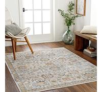 Livabliss Doha Alfombra Salon Grande Tradicional Bohemia Habitacion Cocina - Alfombras Lavable Lavadora de Tejido Plano Grande, 200x275cm, Color Marfil, Gris Claro, Gold y Azul