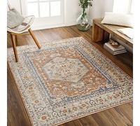 Livabliss Dukan Alfombra Salon Grande Tradicional Bohemia Habitacion Cocina - Alfombras Lavable Lavadora de Tejido Plano Grande, 160x213cm, Color Naranja Oscuro, Crema y Azul