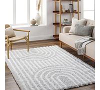 Livabliss Kalba Shaggy Rug - Alfombra Salon Grande Habitacion, Dormitorio - Alfombra Pelo Largo Berber Abstracta, Pelo Grueso y Esponjoso - Alfombras Grande de 160x220cm, Gris Claro y Blanco