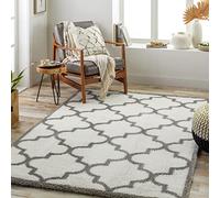 Livabliss Manatuto Shaggy Rug - Alfombra Salon Grande Habitacion, Dormitorio - Alfombra Pelo Largo Berber Abstracta, Pelo Grueso y Esponjoso - Alfombras Grande de 160x213cm, Crema y Gris Oscuro