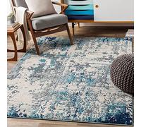 Livabliss Moroni Alfombra Abstracta - Alfombra de Pasillo para Cocina, Entrada - Alfombras Salon Pelo Corto, Suave y Lujosa Facil de Cuidar - Alfombras Pasillo Larga de 160x220cm, Plata, Azul, Gris