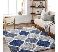 Livabliss Mostar Shaggy Rug - Alfombra Salon Grande Habitacion, Dormitorio - Alfombra Pelo Largo Berber Abstracta, Pelo Grueso y Esponjoso - Alfombras Grande de 160x220cm, Azul, Gris y Blanco