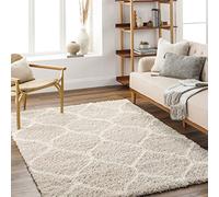 Livabliss Mostar Shaggy Rug - Alfombra Salon Grande Habitacion, Dormitorio - Alfombra Pelo Largo Berber Abstracta, Pelo Grueso y Esponjoso - Alfombras Grande de 160x220cm, Beige Claro y Blanco