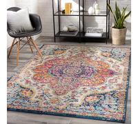 Livabliss Rabat Alfombra Vintage Oriental - Alfombra Salon, Habitacion, Pasillo o Dormitorio, Estilo Tradicional Bohemio, Natural, Facil de Limpiar, Alfombras Grande 140x200cm, Rosa, Mostaza, Azul