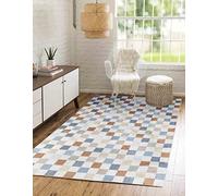 Livabliss Santa Rosa Alfombra Salon Grande Estilo Moderno Habitacion Cocina - Alfombra Lavable Lavadora de Tejido Plano Grande, 160x213cm, Color Crema, Azul, Naranja