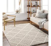 Livabliss Trakai Shaggy Rug - Alfombra Salon Grande Habitacion, Dormitorio - Alfombra Pelo Largo Berber Abstracta, Pelo Grueso y Esponjoso - Alfombras Grande de 160x220cm, Beige Claro y Blanco
