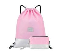 LIVACASA Bolsa de gimnasio con cordón y bolsillo interior con cremallera, bolsa de viaje deportiva, repelente al agua, mochila ligera para hombres y mujeres, Rosa puro, talla única