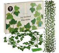 LIVAIA Plantas Artificiales de Hiedra: 12 Guirnaldas - Artificial de 78-80 Hojas, decoración de habitación o balcón - para privacidad - 200x13 cm