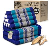livasia cojín tailandés con 3 Inferiores - 175x50x8cm - Cojín Triangular y colchón Plegable, Almohada,kapok, Cojín Espalda, Esterilla Thai Plegable, Hecho a Mano, Cojín meditación (Azul)