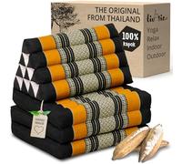 livasia cojín tailandés con 3 Inferiores - 175x50x8cm - Cojín Triangular y colchón Plegable, Almohada,kapok, Cojín Espalda, Esterilla Thai Plegable, Hecho a Mano, Cojín meditación (Negro/Naranja)