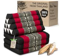 livasia cojín tailandés con 3 Inferiores - 175x50x8cm - Cojín Triangular y colchón Plegable, Almohada,kapok, Cojín Espalda, Esterilla Thai Plegable, Hecho a Mano, Cojín meditación (Negro/Elefantes)