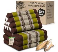 livasia cojín tailandés con 3 Inferiores - 175x50x8cm - Cojín Triangular y colchón Plegable, Almohada,kapok, Cojín Espalda, Esterilla Thai Plegable, Hecho a Mano, Cojín meditación (Marrón/Verde)