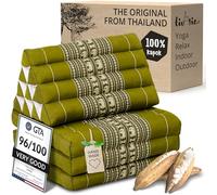 livasia cojín tailandés con 3 Inferiores - 175x50x8cm - Cojín Triangular y colchón Plegable, Almohada,kapok, Cojín Espalda, Esterilla Thai Plegable, Hecho a Mano, Cojín meditación (Verde/Elefantes)