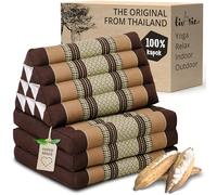 livasia cojín tailandés con 3 Inferiores - 175x50x8cm - Cojín Triangular y colchón Plegable, Almohada,kapok, Cojín Espalda, Esterilla Thai Plegable, Hecho a Mano, Cojín meditación (Marrón)