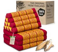 livasia cojín tailandés con 3 Inferiores - 175x50x8cm - Cojín Triangular y colchón Plegable, Almohada,kapok, Cojín Espalda, Esterilla Thai Plegable, Hecho a Mano, Cojín meditación (Rojo/Amarillo)