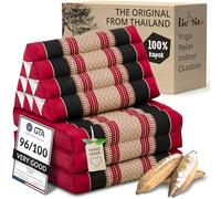 livasia cojín tailandés con 3 Inferiores - 175x50x8cm - Cojín Triangular y colchón Plegable, Almohada,kapok, Cojín Espalda, Esterilla Thai Plegable, Hecho a Mano, Cojín meditación (Rojo/Negro)