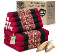 livasia cojín tailandés con 3 Inferiores - 175x50x8cm - Cojín Triangular y colchón Plegable, Almohada,kapok, Cojín Espalda, Esterilla Thai Plegable, Hecho a Mano, Cojín meditación (Rojo/Elefantes)