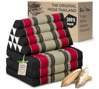 livasia cojín tailandés con 3 Inferiores - 175x50x8cm - Cojín Triangular y colchón Plegable, Almohada,kapok, Cojín Espalda, Esterilla Thai Plegable, Hecho a Mano, Cojín meditación (Negro/Rojo)