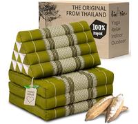 Livasia Cojín Tailandés con 3 Inferiores - 175x50x8cm - Triangular y Colchón Plegable, Almohada, Kapok, Espalda, Esterilla Thai, Hecho a Mano, Meditación (Verde)