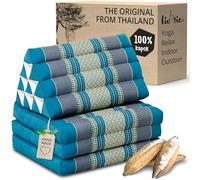 Livasia Cojín Tailandés Con 3 Inferiores - 175x50x8cm - Triangular y Colchón Plegable, Almohada, Kapok, Espalda, Esterilla Thai, Hecho a Mano, Meditación (Azul Claro)