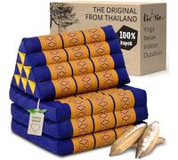 Livasia Cojín Tailandés con 3 Inferiores - 175x50x8cm - Triangular y Colchón Plegable, Almohada, Kapok, Espalda, Esterilla Thai, Hecho a Mano, Meditación (Azul/Amarillo)