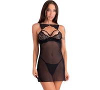 LivCo Corsetti Conjunto sensual Krolina LC 90734 Chemise y tanga Negro Talla S/M