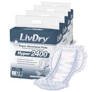 LivDry Inserto de almohadilla de alta absorción para calzoncillos de incontinencia y pañales para adultos, mujeres y hombres, Hyper 2400 (72 unidades)