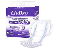 LivDry Inserto de almohadilla de alta absorción para calzoncillos de incontinencia y pañales para adultos, mujeres y hombres, Hyper 2000 (20 unidades)