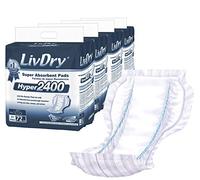 LivDry Inserto de almohadilla de alta absorción para calzoncillos de incontinencia y pañales para adultos, mujeres y hombres, Hyper 2400 (72 unidades)
