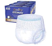 LivDry Large Ultimate - Ropa interior para incontinencia para adultos, alta absorción, protección contra fugas, talla L, paquete de 60