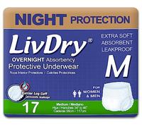LivDry - Ropa interior para incontinencia para adultos, absorción con comodidad durante la noche, protección contra fugas