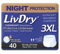 LivDry - Ropa interior para incontinencia para adultos, absorción con comodidad durante la noche, protección contra fugas