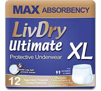 LivDry Ultimate XL - Ropa interior para incontinencia para adultos, pañales absorbentes para adultos con protección contra fugas, XL, paquete de 12
