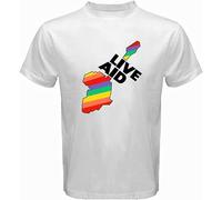 Live Aid Band Aid Music Festival T-Shirt Short Sleeve Top Graphic tee Printed T-Shirt For Men White L