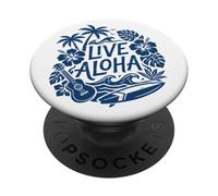 Live Aloha Hawaiian Surf Ukelele Hibiscus Tropical Vibes PopSockets PopGrip Adhesivo