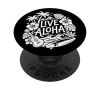 Live Aloha Hawaiian Surf Ukelele Hibiscus Tropical Vibes PopSockets PopGrip Adhesivo