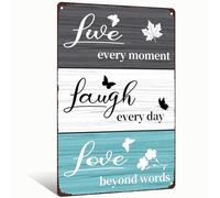 Live Every Moment Laugh Every Day Love Beyond Words Letrero de aluminio cálido para decoración de pared para sala de estar, dormitorio, cafetería, 8 x 12 pulgadas, acogedor estilo de vida inspirador