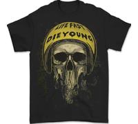 Live Fast Die Young Biker Skull - Camiseta para hombre, 100% algodón, Negro, M