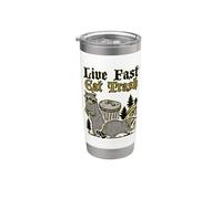 "Live Fast Eat Trash" Lowbrow Funny Trashpanda Raccoon Vaso térmico de acero inoxidable de doble pared