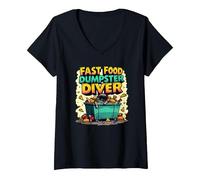 Live Fast Eat Trash Raccoon Dumpster Buceo Divertido Camiseta Cuello V, Mujer, Negro, XXL